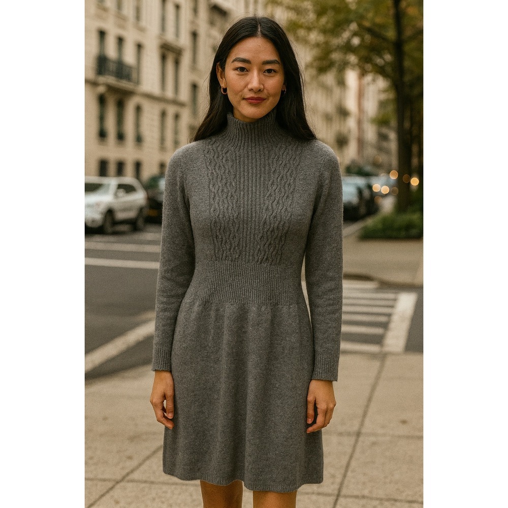 Simply Couture Sweater Dress‎ Womens Medium Gray Cable Knit Mock Neck Stretch
